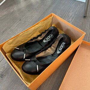 TOD'S Ballerina Dee Laccetto Flats Black Size 36